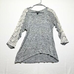 Style & Co Long Sleeve Lace Applique Lightweight Gray Sweater Tunic Women's M